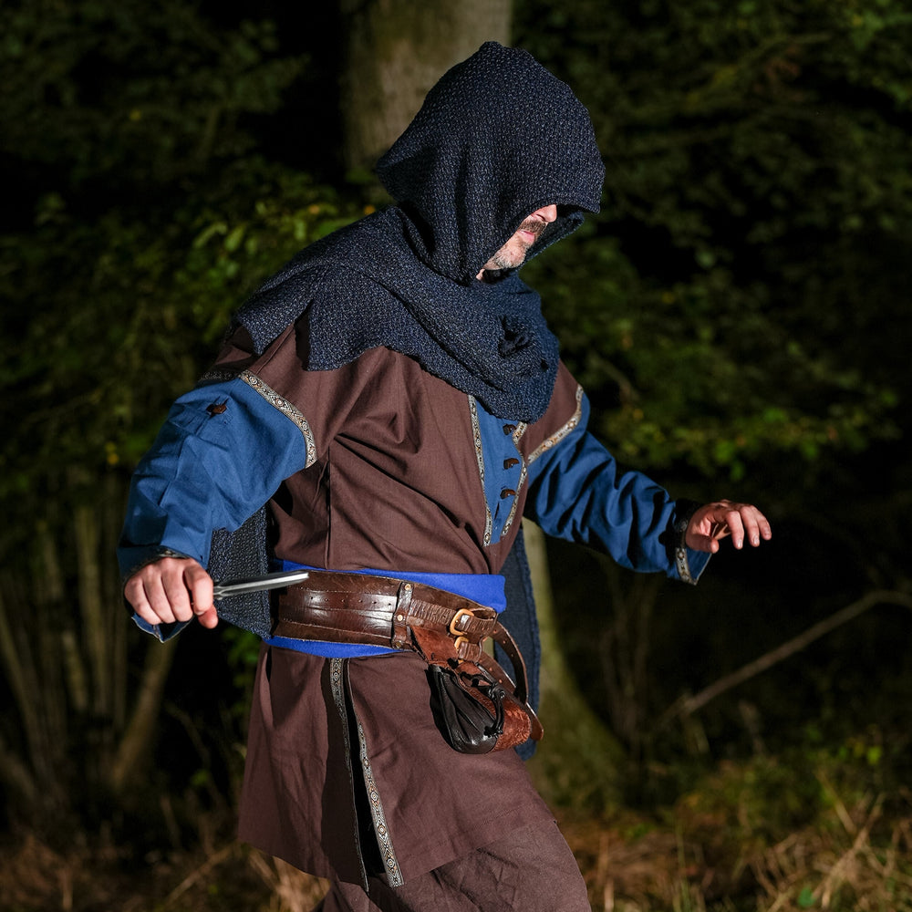 two-tone brown blue Viking shirt for medieval cosplay & Ren fair