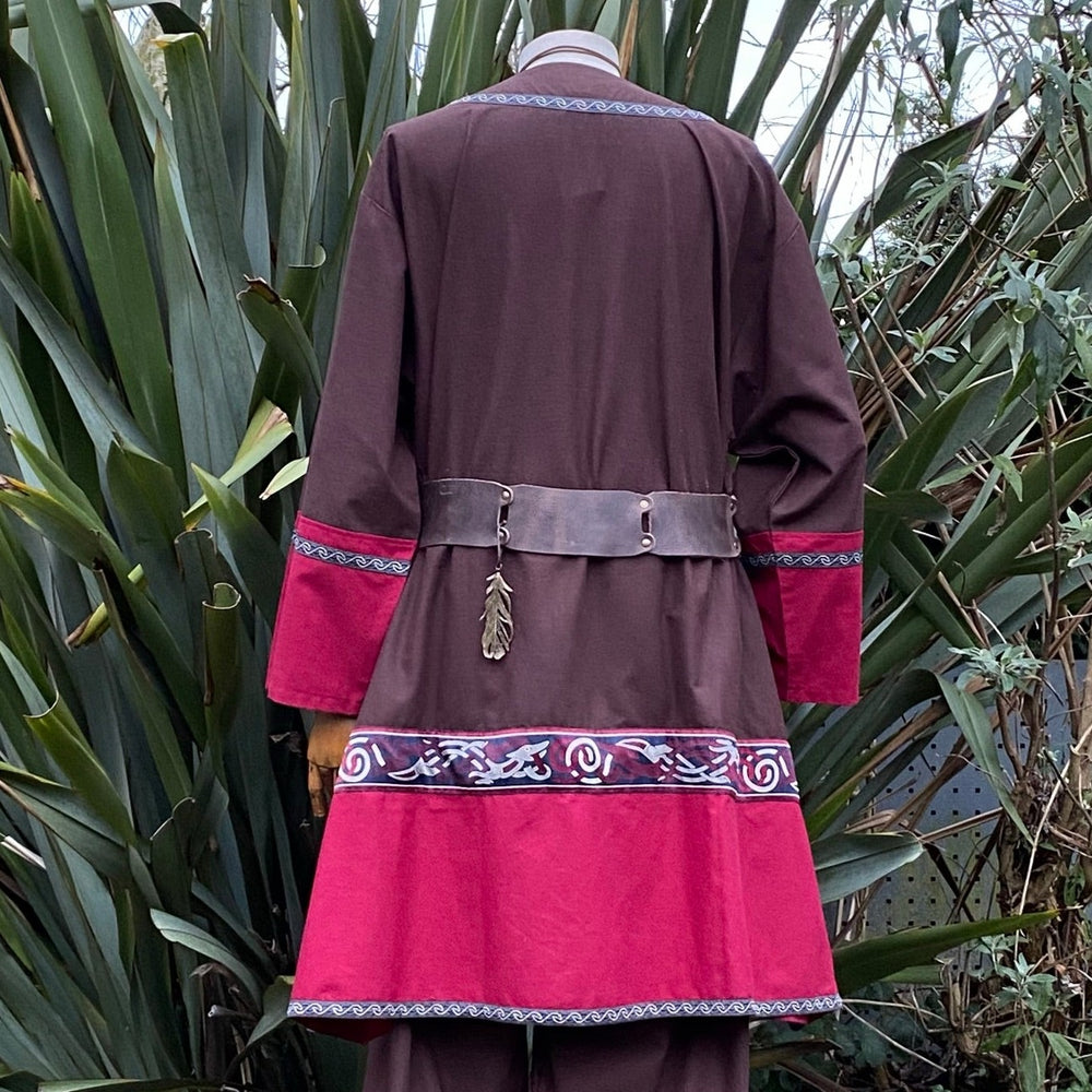 Viking style tunic in brown and red for medieval costume
