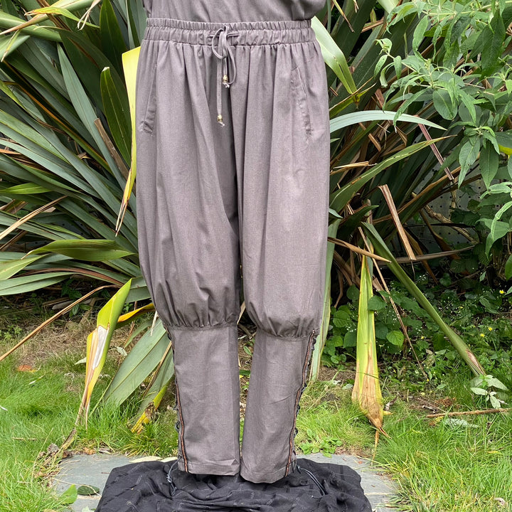 Medieval Viking Pants - Grey Cotton Trousers with Braiding - Chows Emporium Ltd