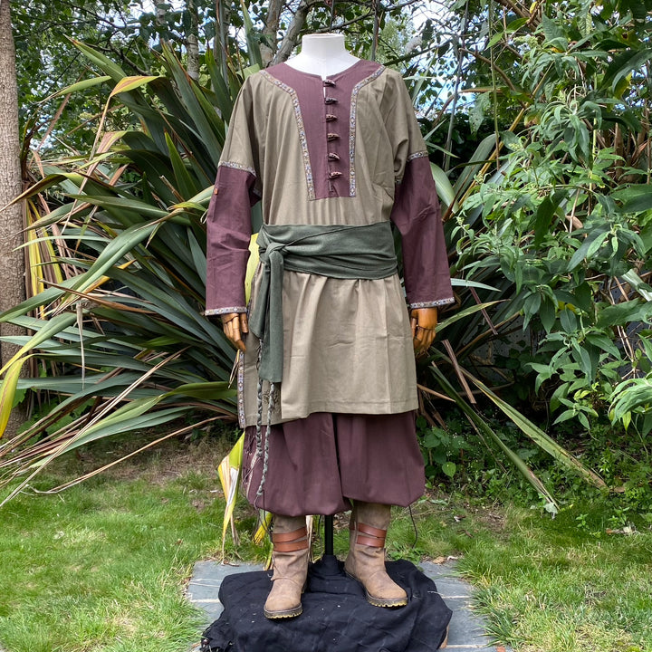 Druid of Middle Earth LARP Outfit - 5 Pieces; Brown Jacket, Tunic, Pants, Hood, Sash - Chows Emporium Ltd