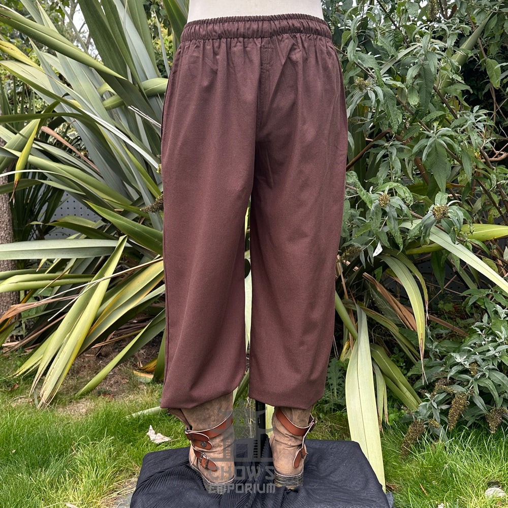 straight leg medieval trousers in brown cotton fabric