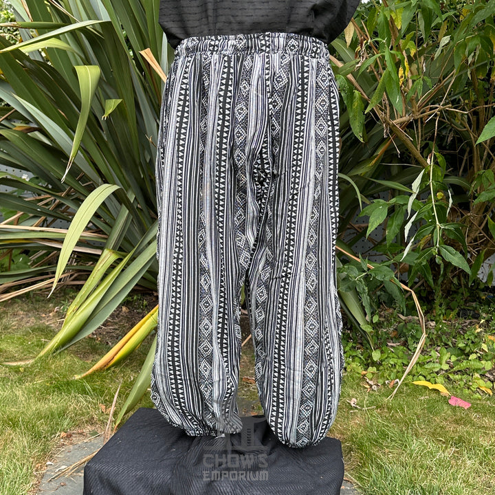 medieval hero pants LARP trousers black white patterned cotton back no boots