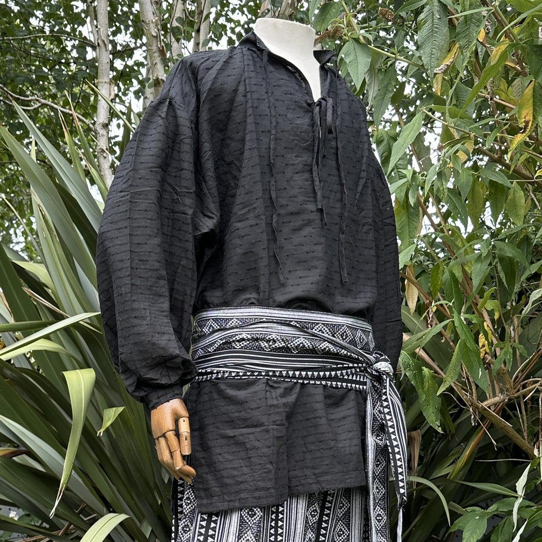 textured black cotton-linen medieval shirt for LARP and Renaissance faire