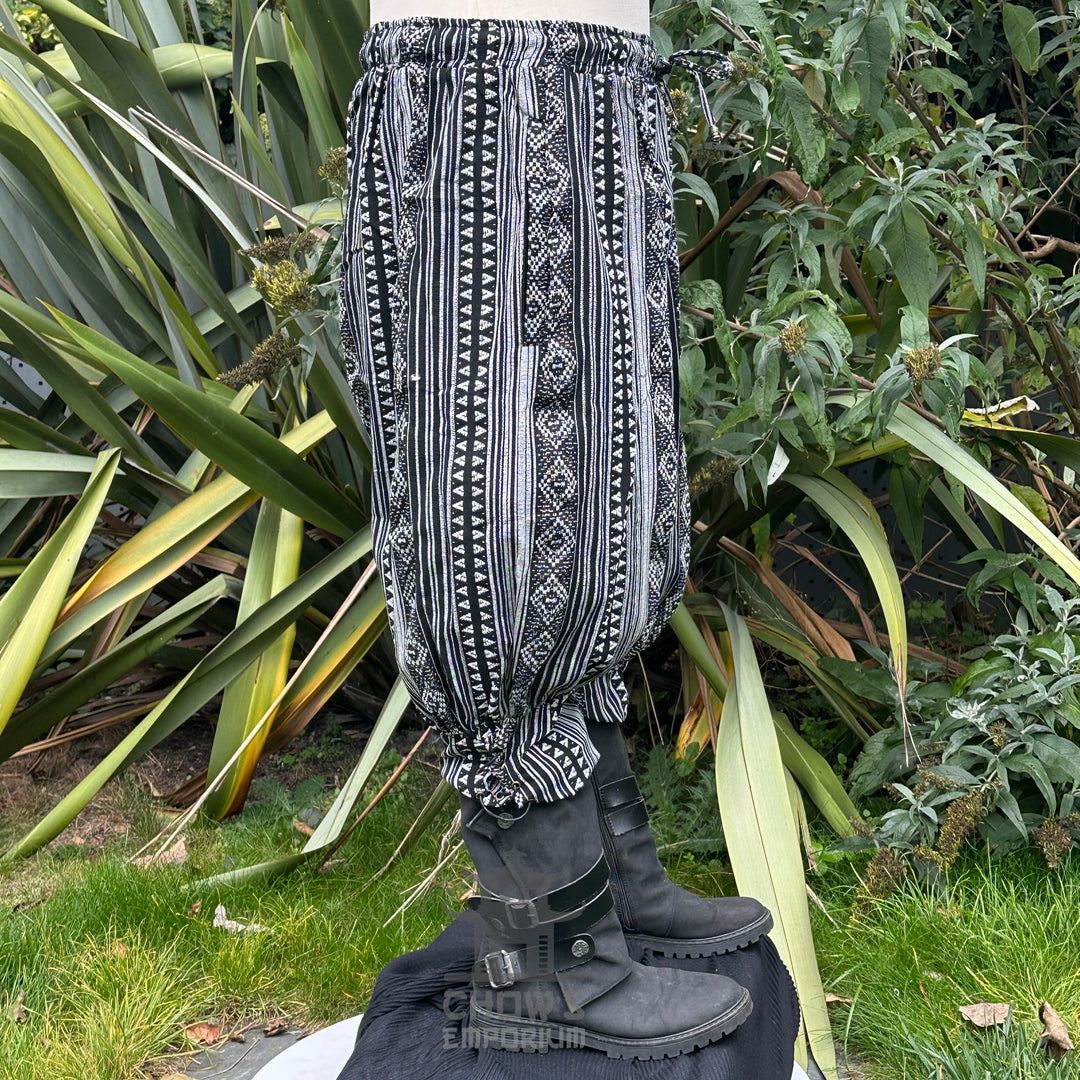 medieval viking pants LARP trousers black white patterned cotton side