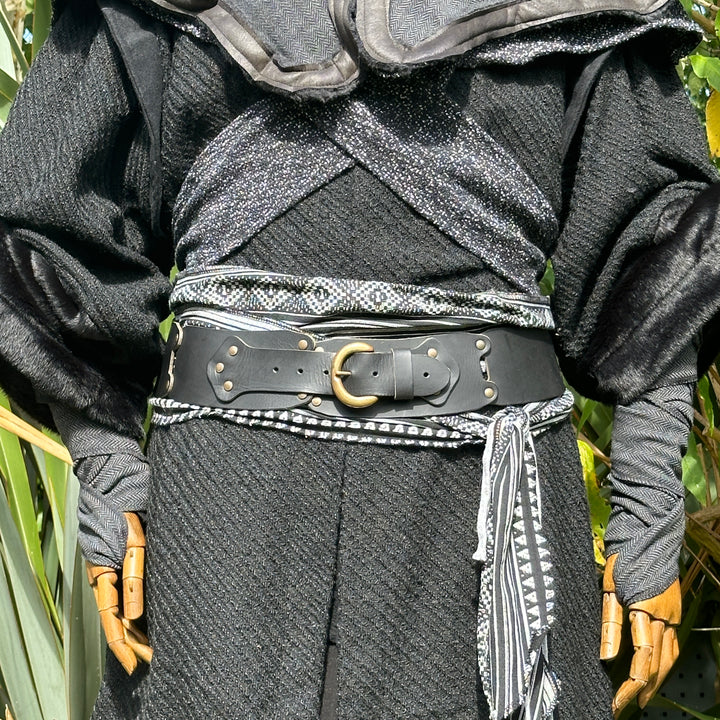 LARP Belt and Sash Set - Black & White Multi Pattern - Buffalo Leather