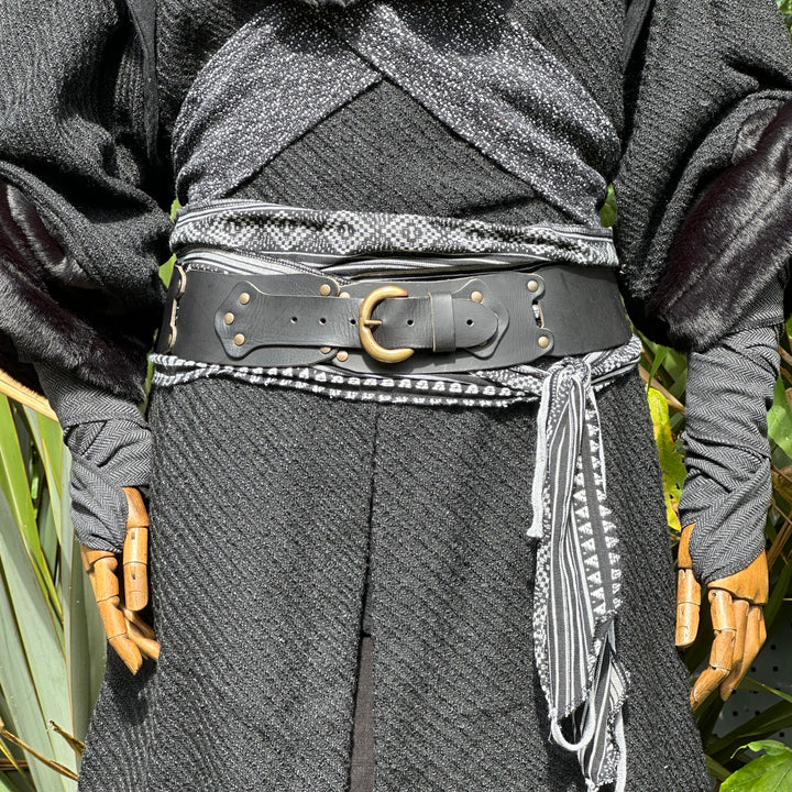 LARP Belt and Sash Set - Black & White Multi Pattern - Buffalo Leather