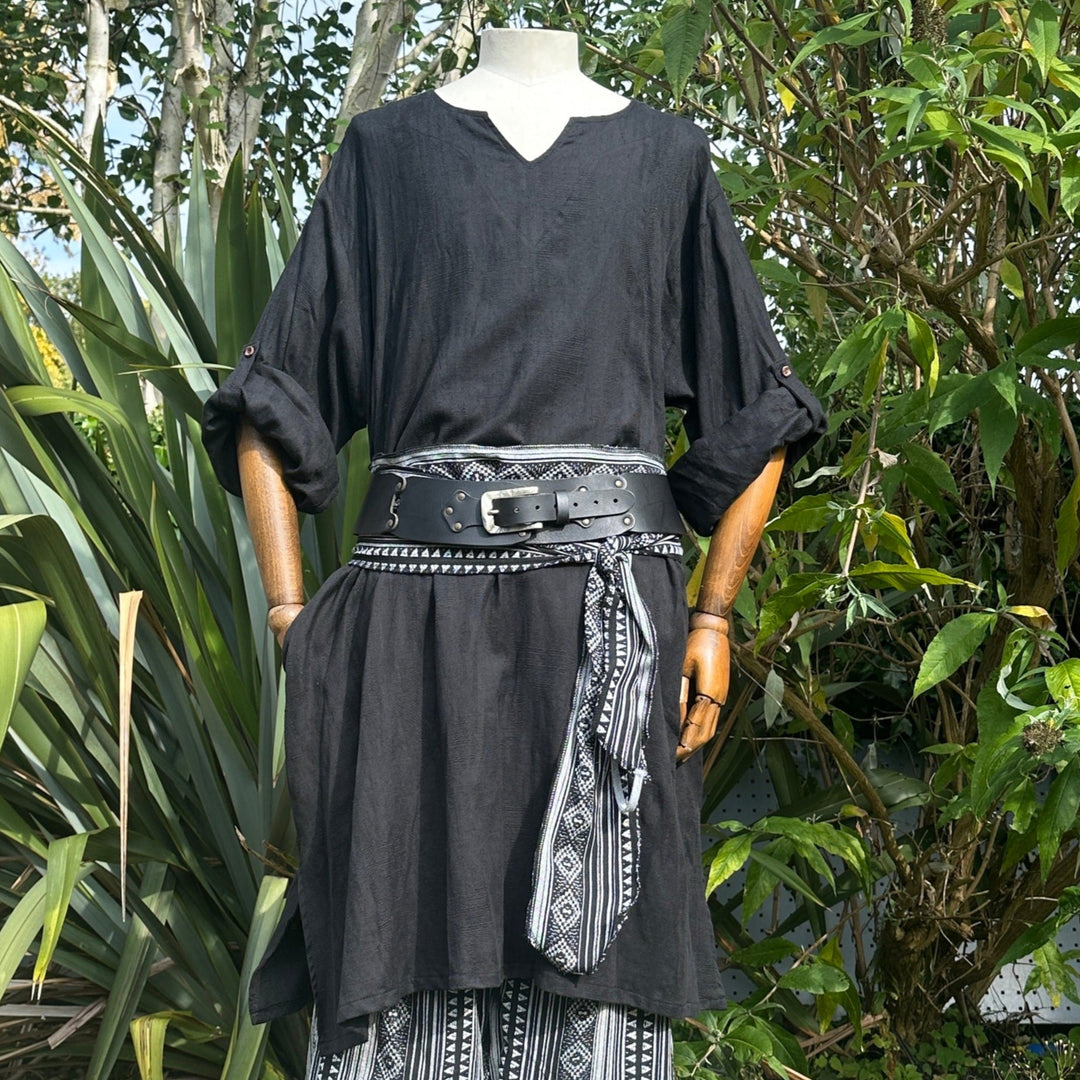 black textured cotton medieval tunic for LARP and Renaissance faire