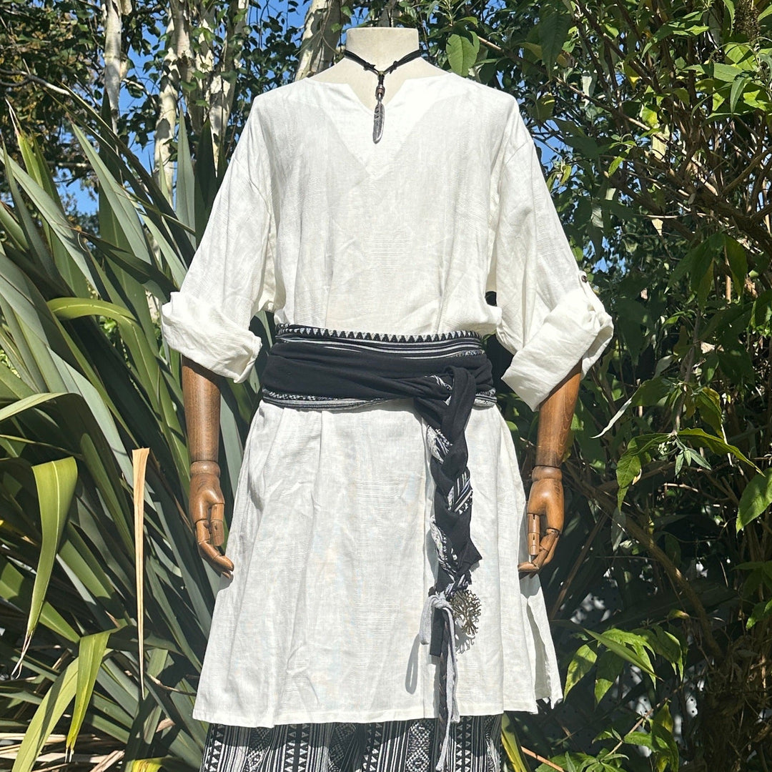 white textured cotton medieval tunic for LARP and Renaissance faire