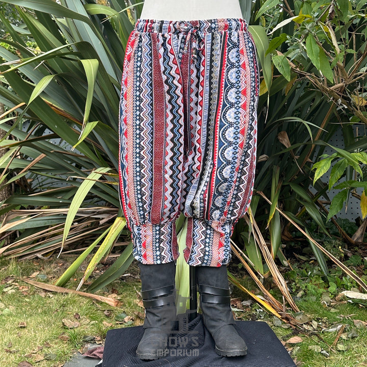 nordic zigzag cotton viking pants with lacing