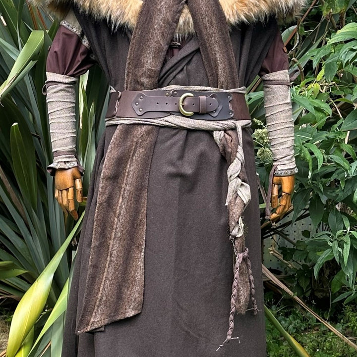 Forest Alchemist LARP Outfit - 5 Pieces; Brown & Green, Cloak, Hood, Arm Wraps, Belt, Sash - Chows Emporium Ltd