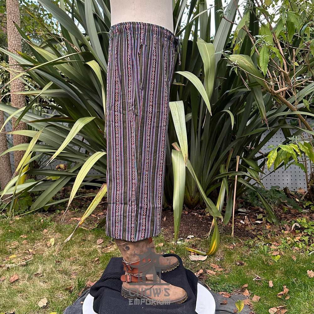 straight leg medieval pants in green multi-color cotton