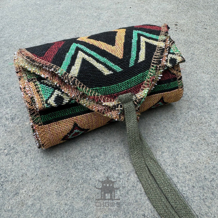 LARP Belt and Sash Set - Green Aztec Pattern - Buffalo Leather