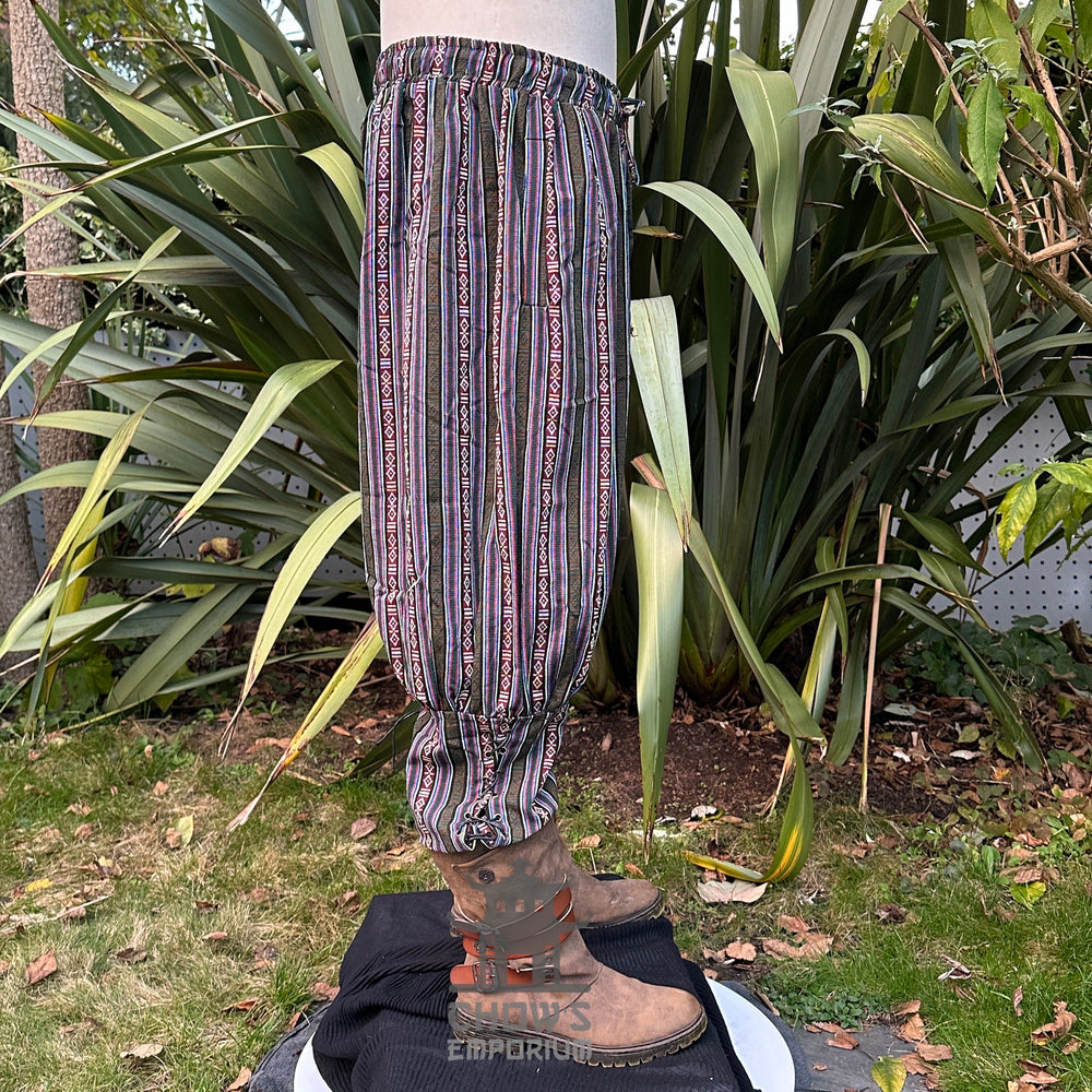 braided fantasy trousers in multi-green cotton