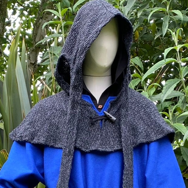 Viking Warrior LARP Outfit - 2 Pieces; Grey Faux Fur Mantle, Wrap Around Hood - Chows Emporium Ltd