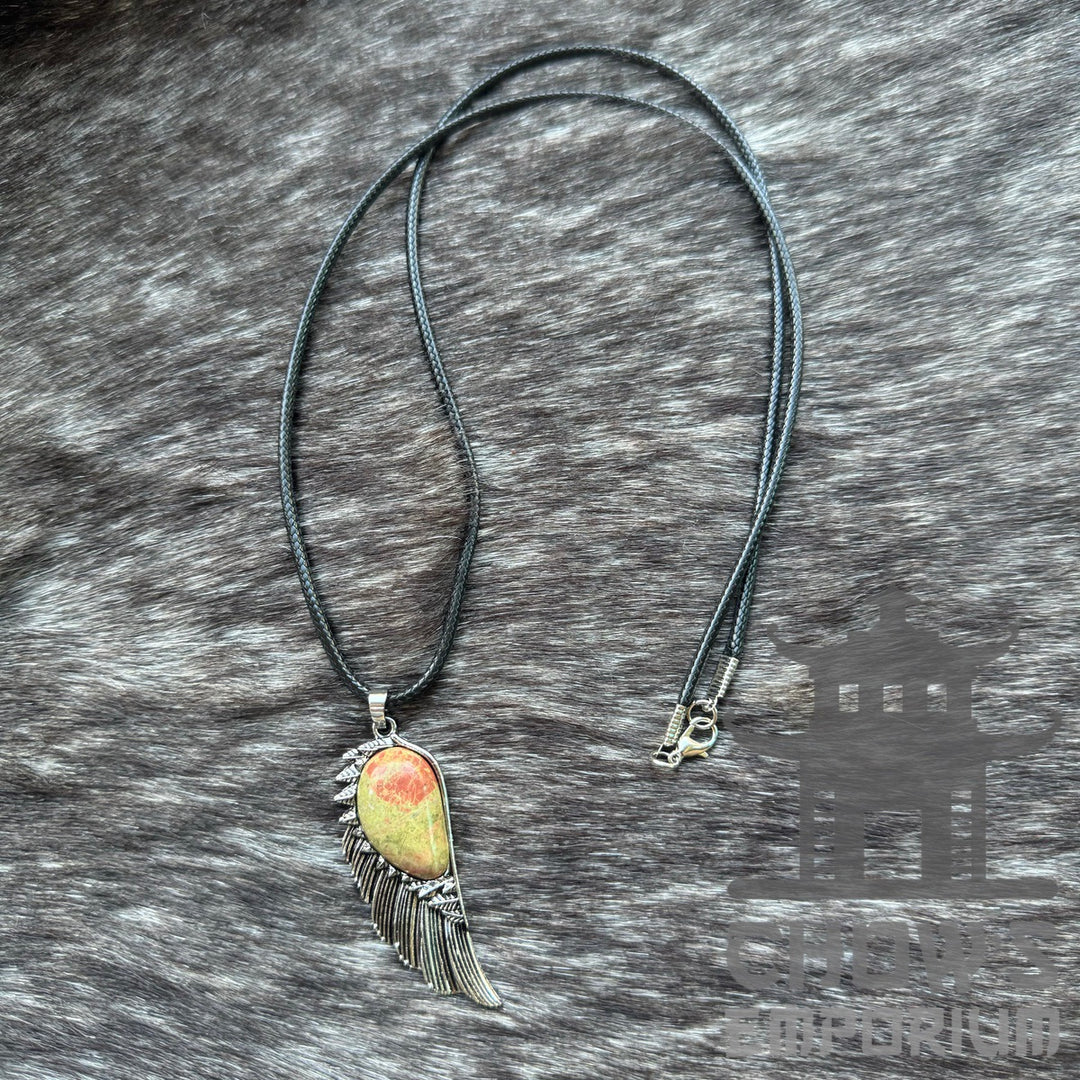 Green Lapis Lazuli and Feather Necklace