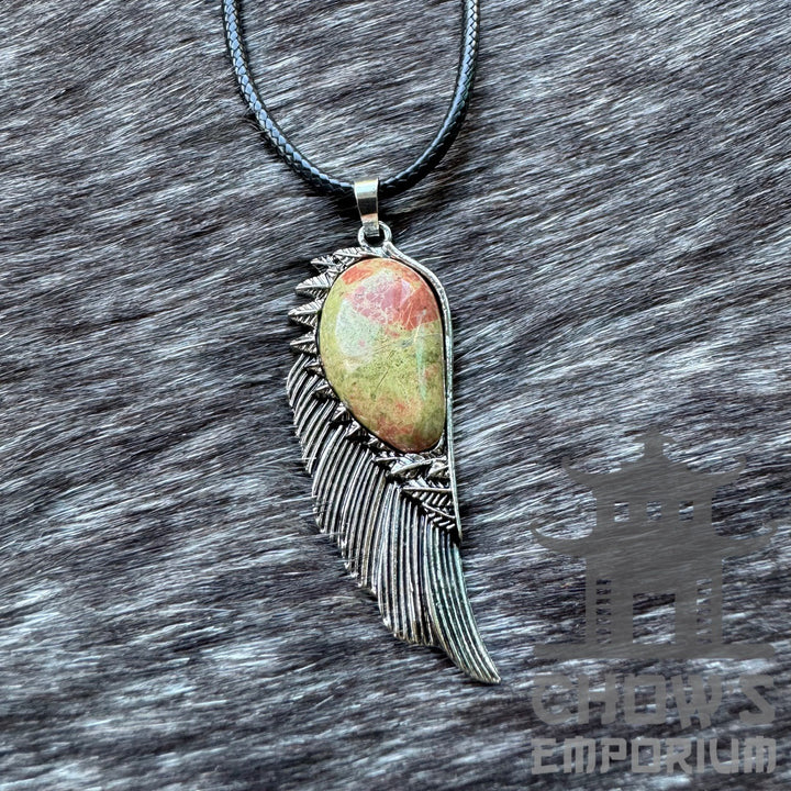 Green Lapis Lazuli and Feather Necklace