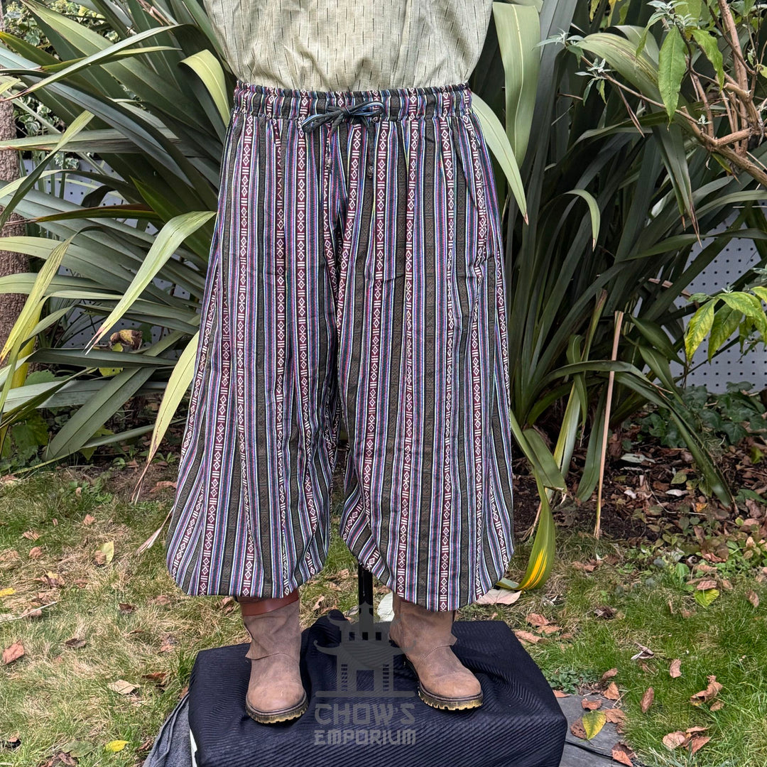 green multi stripe cotton medieval hero pants for LARP