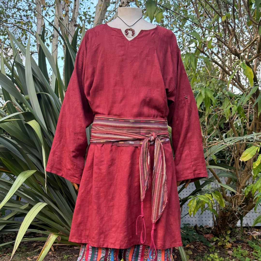 red textured cotton medieval tunic for LARP and Renaissance faire