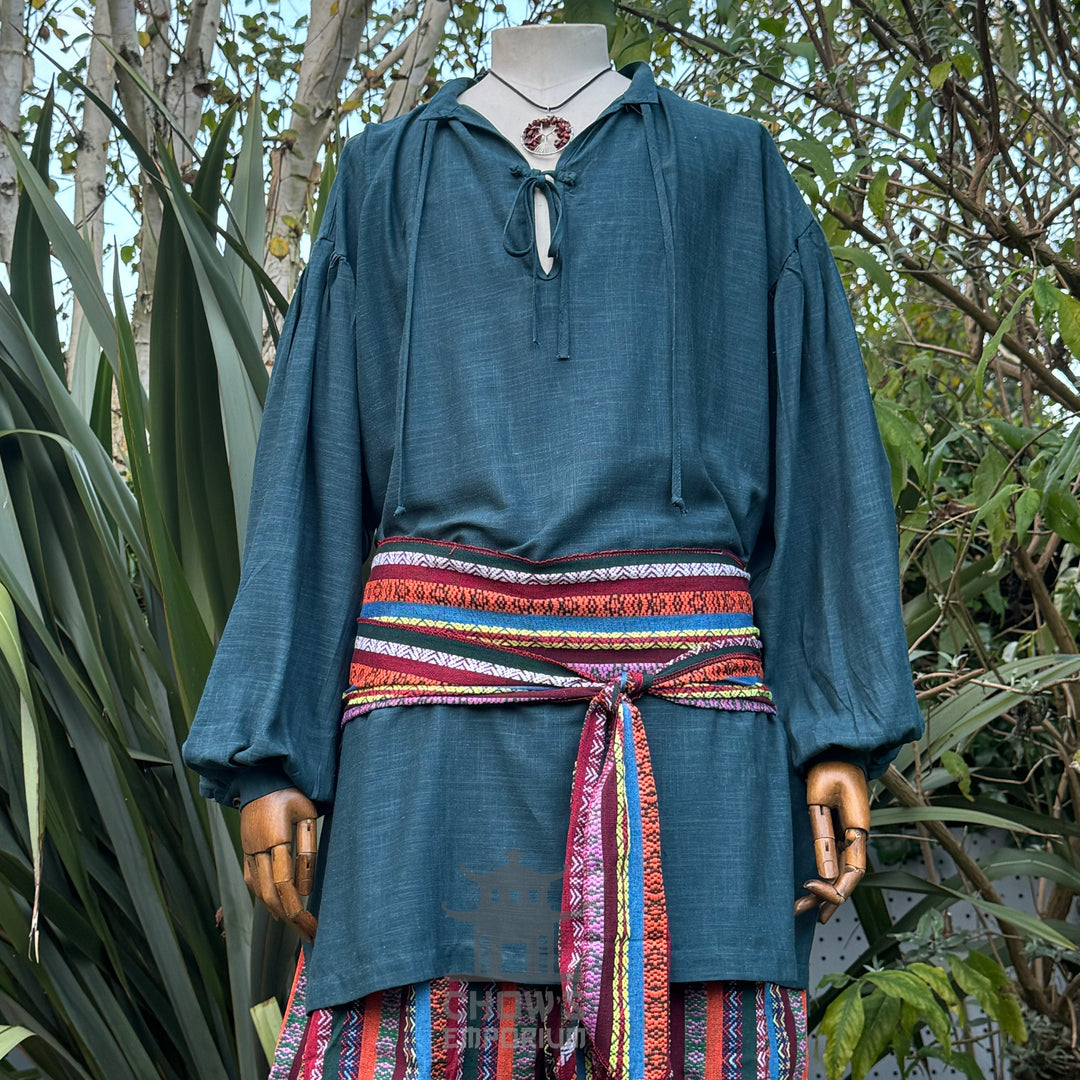 teal medieval shirt cotton linen for LARP and Renaissance faire