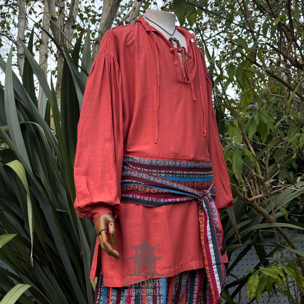 cotton-linen medieval shirt in rust tone for fantasy costume