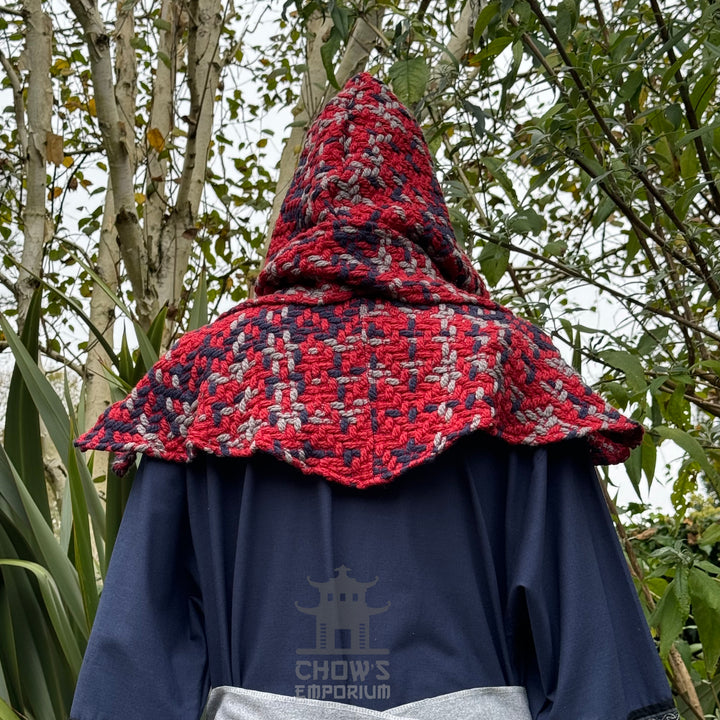 Red Tricolour Wool Scarf Hood