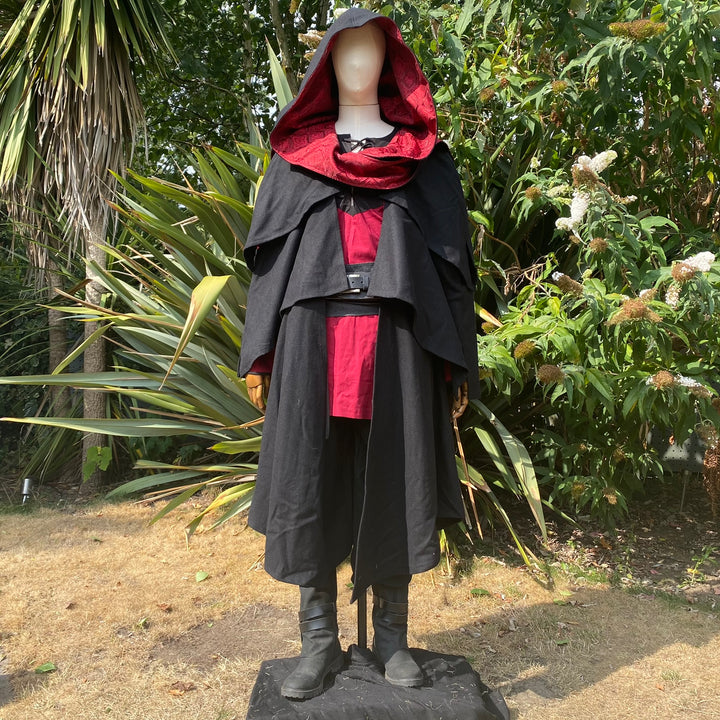 Blood Mage LARP Outfit - 4 Piece Set; Three Layer Cloak, Shirt, Trousers, Belt - Chows Emporium Ltd