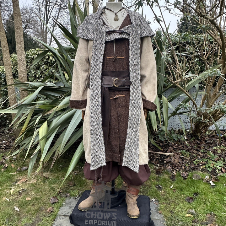 Capuche enveloppante médiévale - Carreaux bleus et blancs - Écharpe en laine LARP Hood