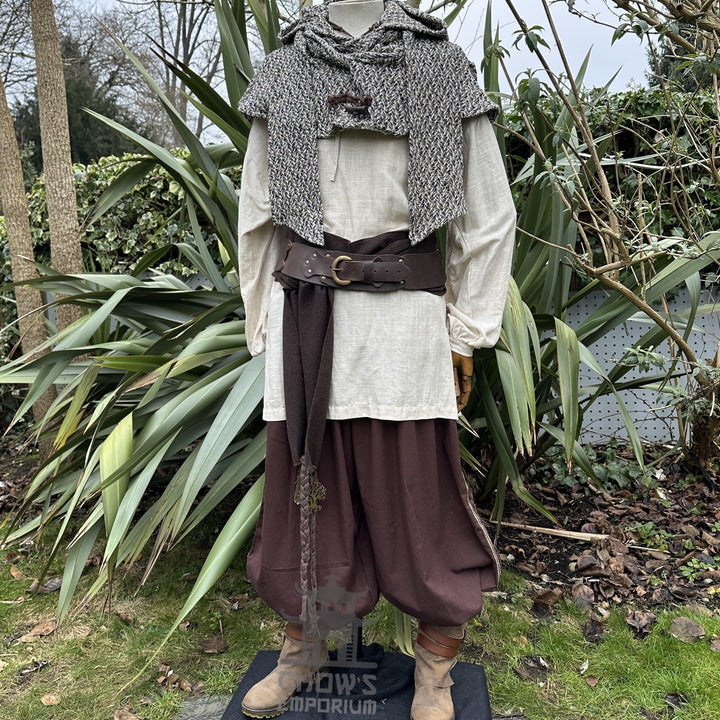 Capuche enveloppante médiévale - Carreaux bleus et blancs - Écharpe en laine LARP Hood