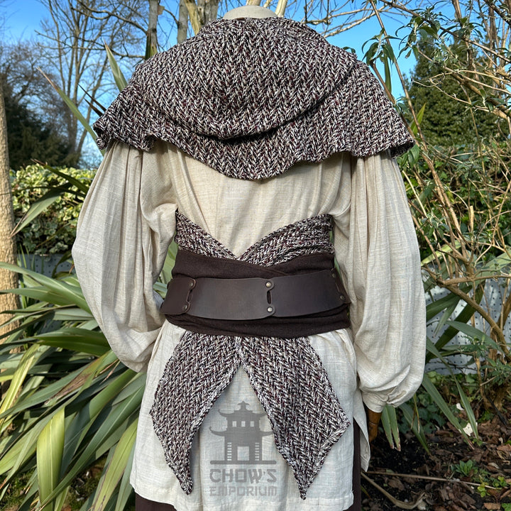 Maroon, Beige & Black Wool Scarf Hood