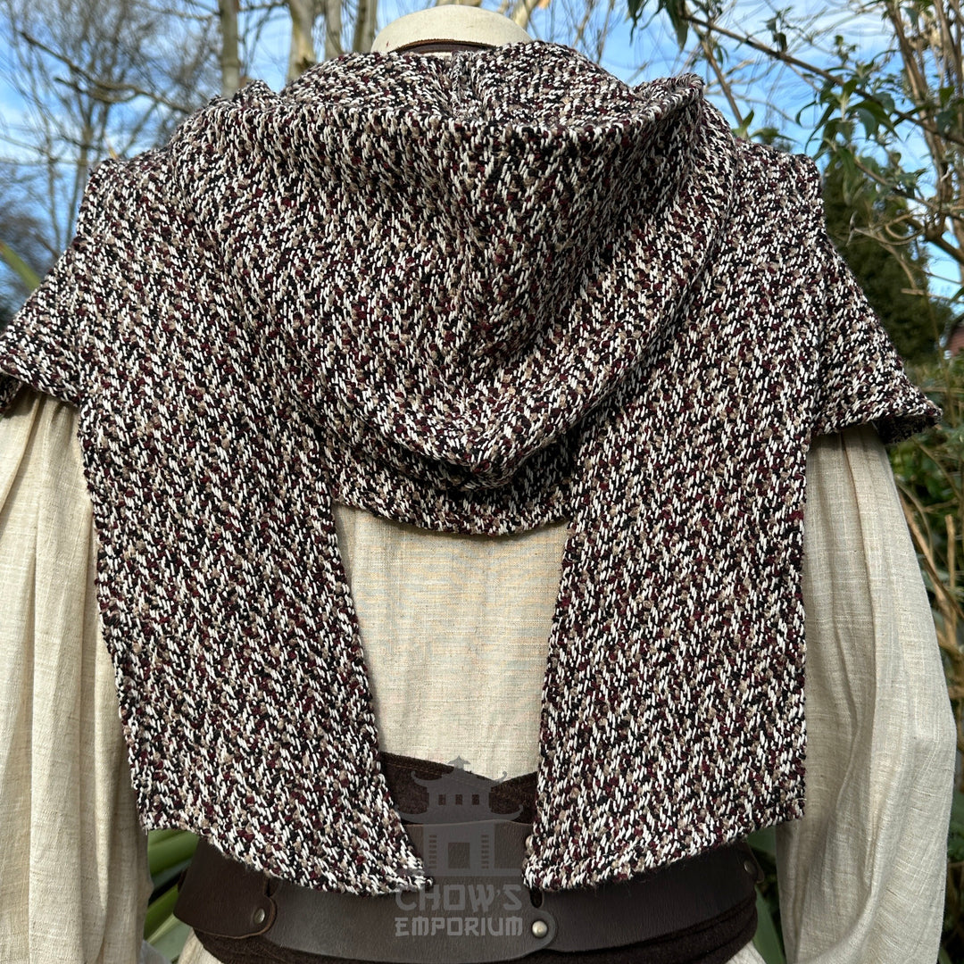 Maroon, Beige & Black Wool Scarf Hood