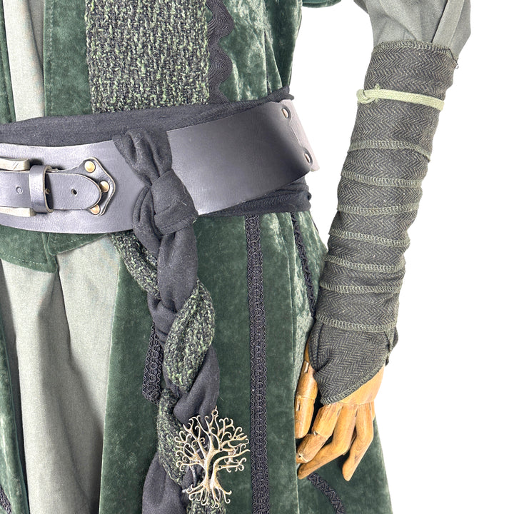 LARP Basic Outfit - 5 Pieces: Green Hood, Arm Wraps, Green & Black Shirt, Pants, Sash