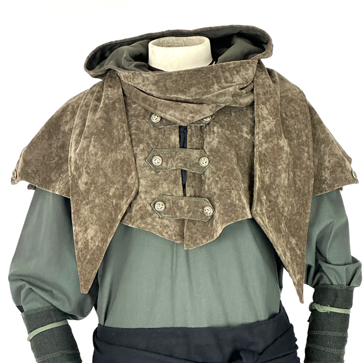 LARP Scarf Hood - Green Wrap Around Faux Suede