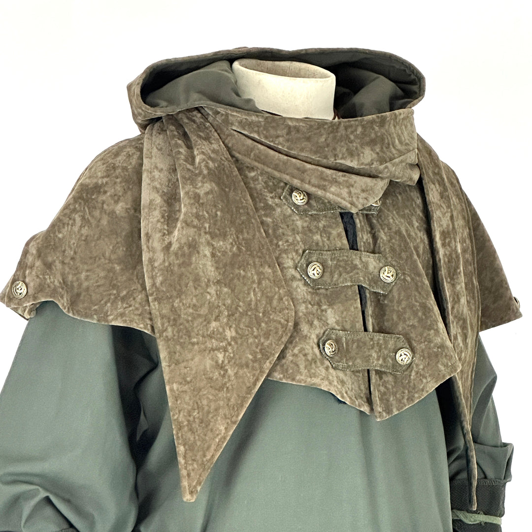 LARP Scarf Hood - Green Wrap Around Faux Suede