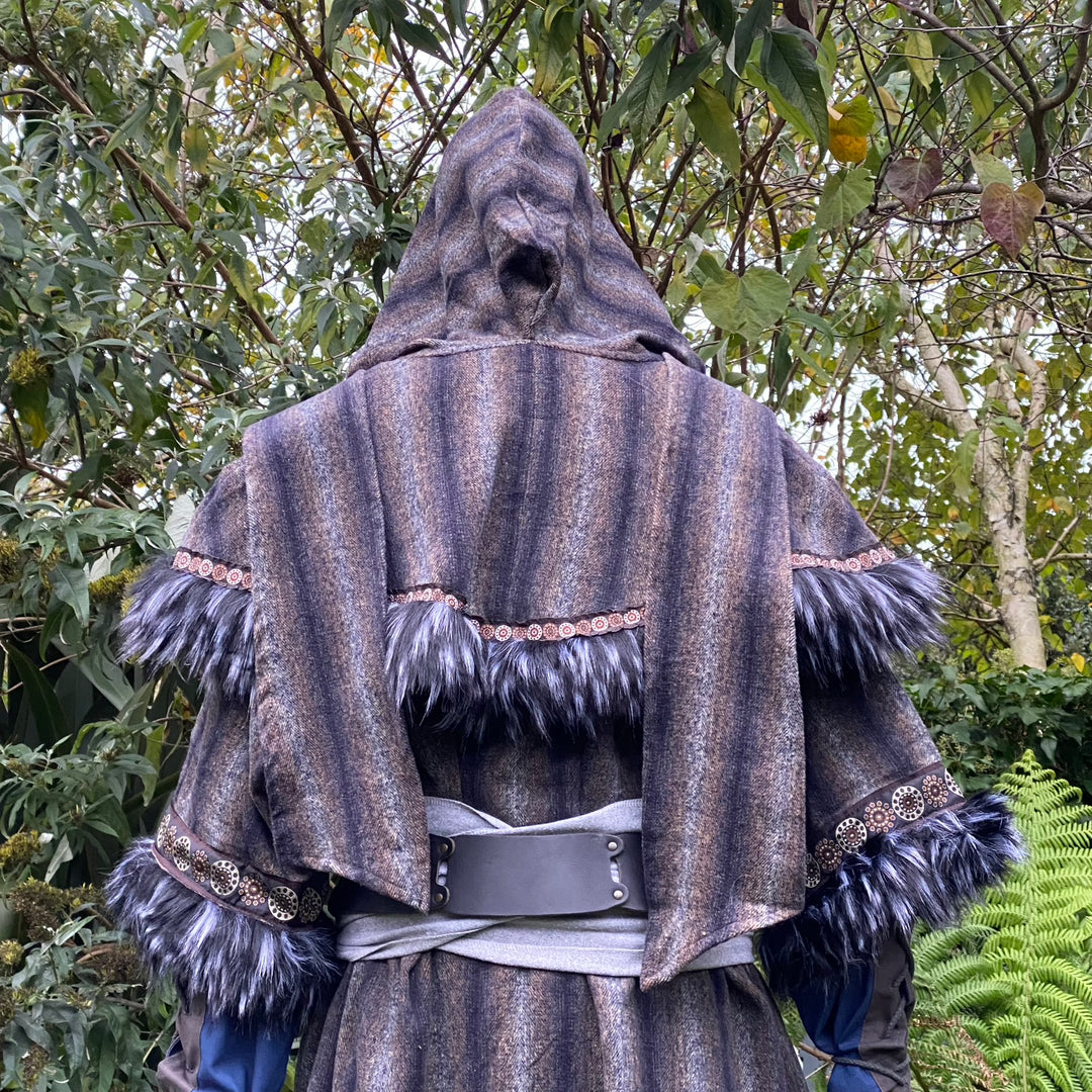 Arcane Warrior LARP Outfit - 3 Pieces; Blue & Grey Tunic, Mohair Hood, Sash - Chows Emporium Ltd