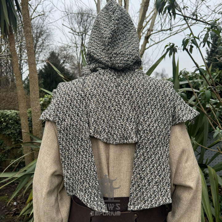 Capuche enveloppante médiévale - Carreaux bleus et blancs - Écharpe en laine LARP Hood