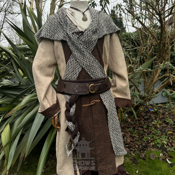 Capuche enveloppante médiévale - Carreaux bleus et blancs - Écharpe en laine LARP Hood
