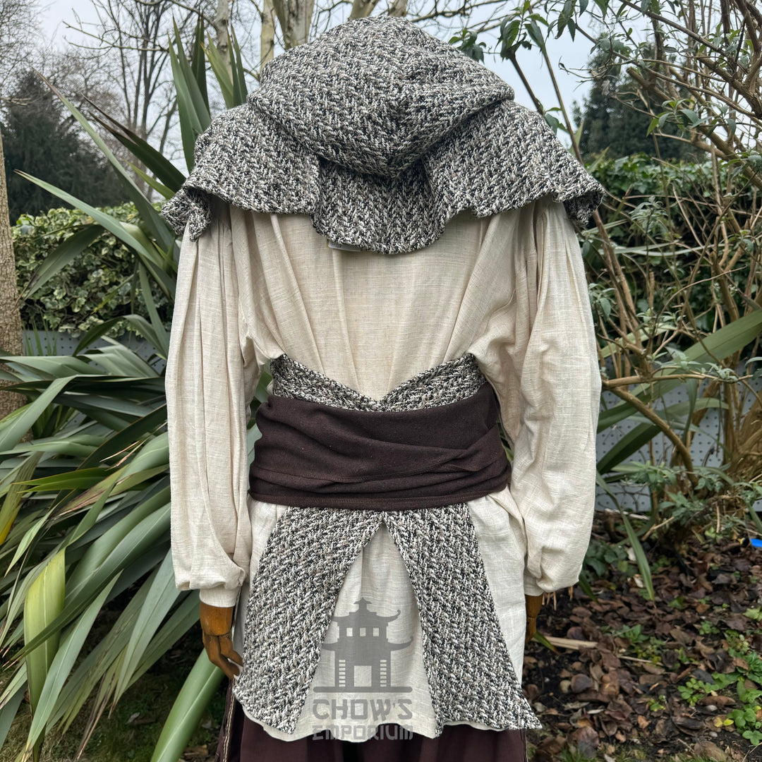 Capuche enveloppante médiévale - Carreaux bleus et blancs - Écharpe en laine LARP Hood