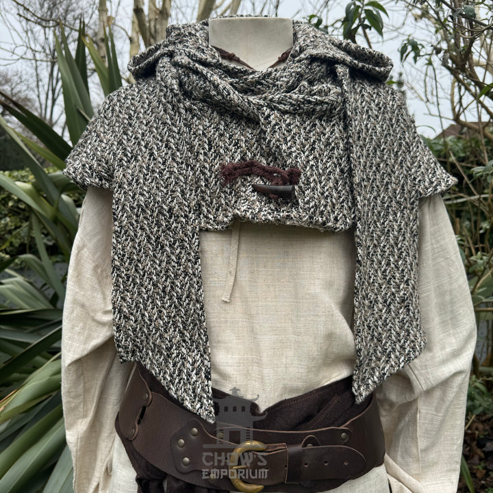 Capuche enveloppante médiévale - Carreaux bleus et blancs - Écharpe en laine LARP Hood