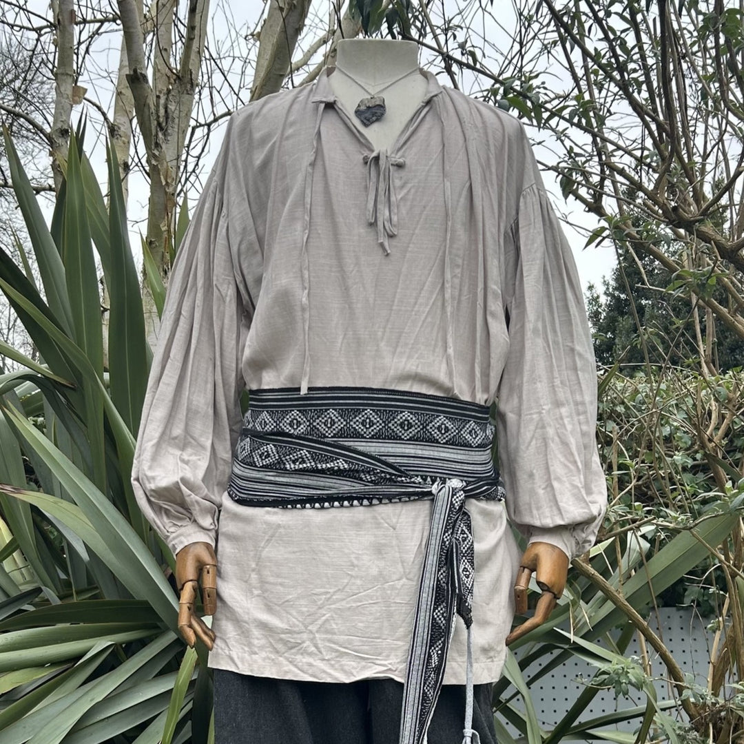 light grey cotton-linen medieval shirt for LARP and Renaissance faire