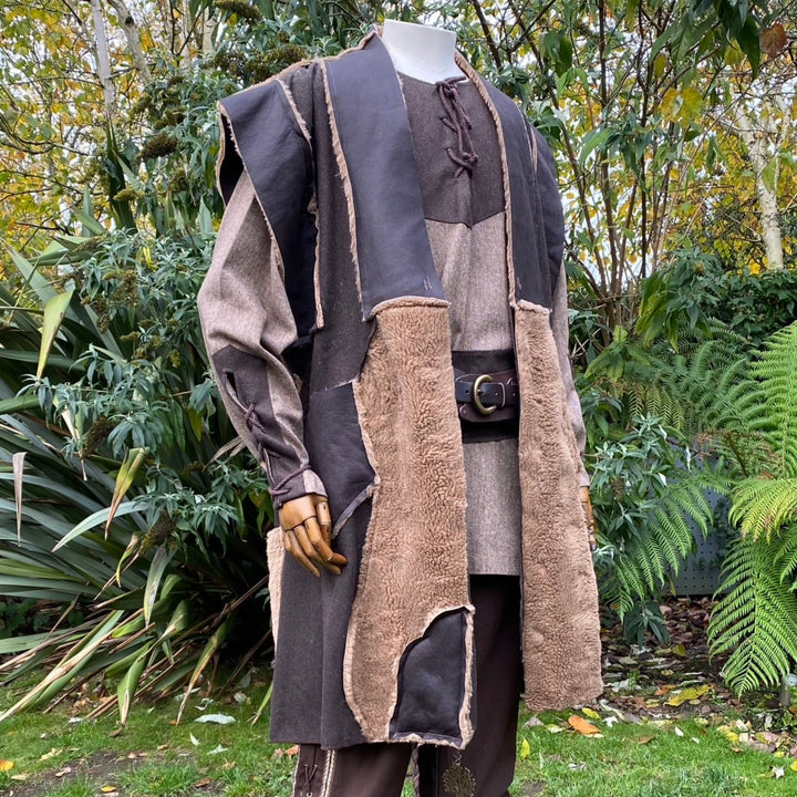 Barbarian Berserker LARP Outfit - 4 Piece; Faux Leather Hood, Waistcoat, Shirt & Sash - Chows Emporium Ltd