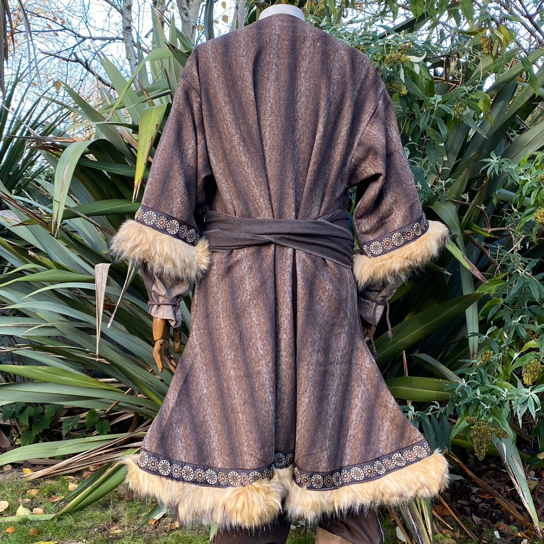 Mountain Warrior LARP Outfit - 3 Pieces; Faux Fur Trimmed Tunic, Mohair Hood, Sash - Chows Emporium Ltd