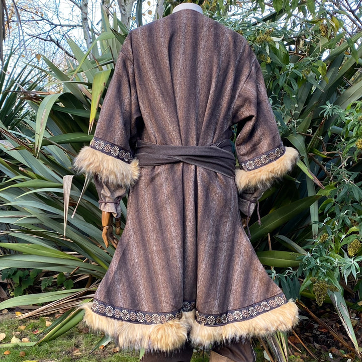 Mountain Warrior LARP Outfit - 3 Pieces; Faux Fur Trimmed Tunic, Mohair Hood, Sash - Chows Emporium Ltd