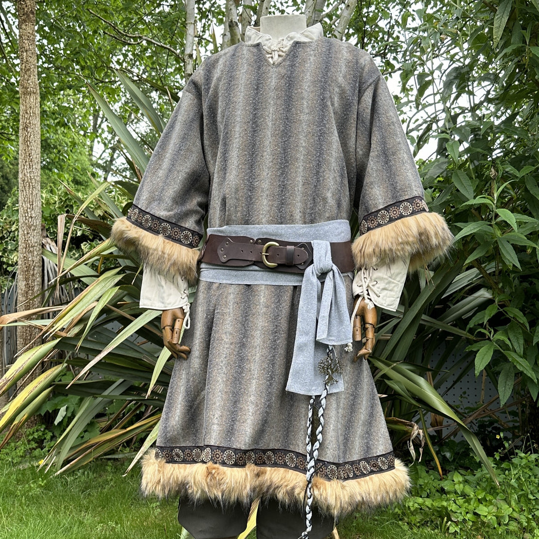 brown grey barbarian fur-trim tunic for LARP and Renaissance faire