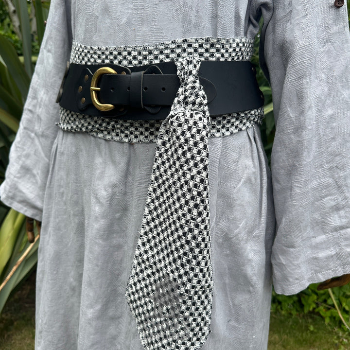 LARP Belt and Sash Set - Black and White Check Pattern - Buffalo Leather