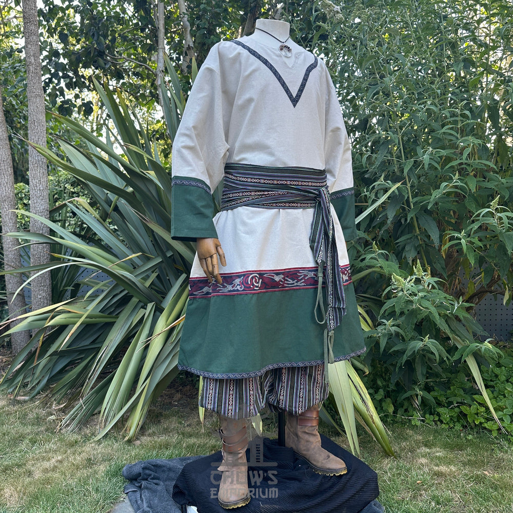 two-tone white green Viking tunic in linen for LARP