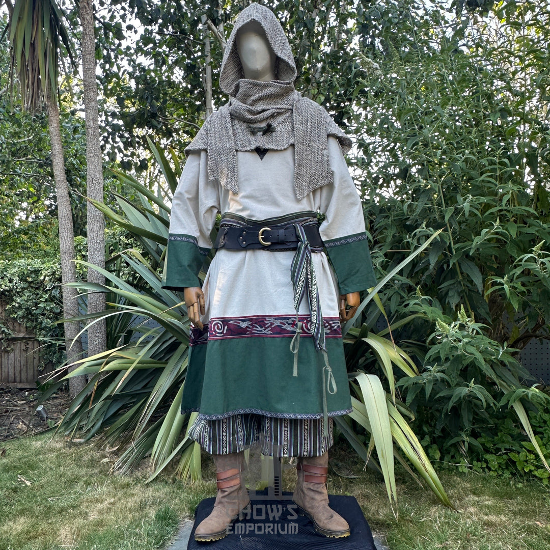 Forest Master Outfit - 9 Pieces (Waistcoat, Tunic, Hood, Vambraces, Hood, Trousers, Belt, Sash, Necklace)