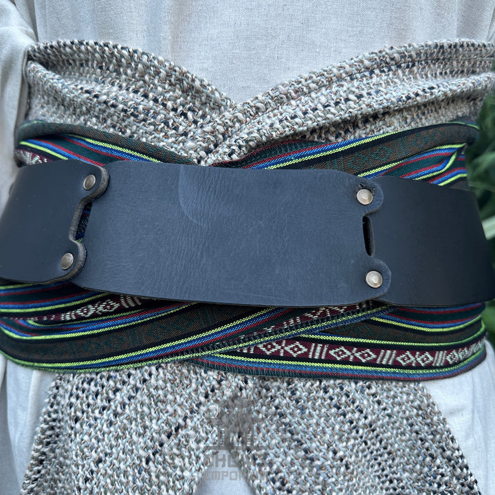 LARP Belt and Sash Set - Green Stripe Pattern - Buffalo Leather