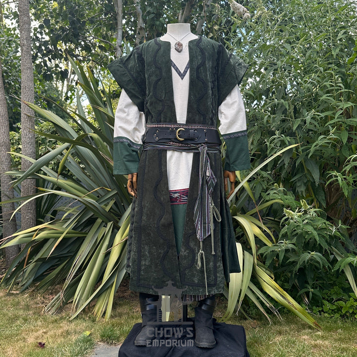 Emerald Viking Outfit - 5 Pieces (Waistcoat, Tunic, Pants, Belt, Sash)