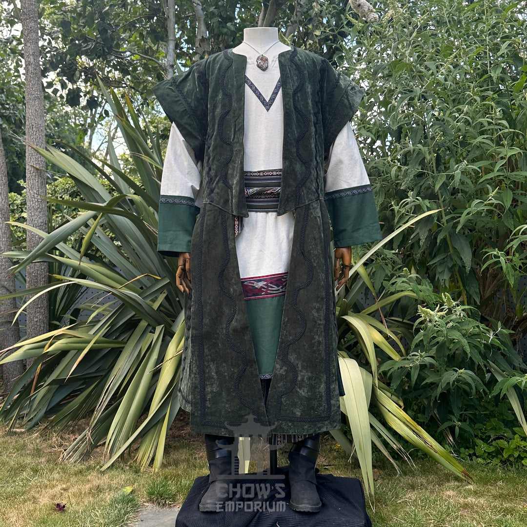 Emerald Viking Outfit - 5 Pieces (Waistcoat, Tunic, Pants, Belt, Sash)