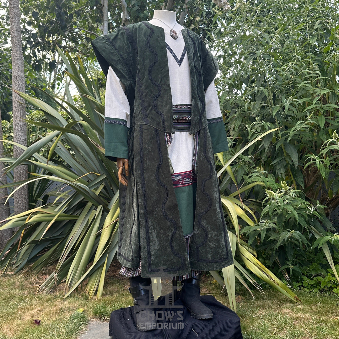 Emerald Viking Outfit - 5 Pieces (Waistcoat, Tunic, Pants, Belt, Sash)